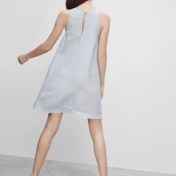 Wilfred Aritzia Trompette Linen Mini Dress Light Blue Raw Hem Pockets - Picture 7 of 12